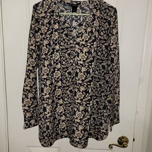Ann Taylor Navy and Beige Floral Top